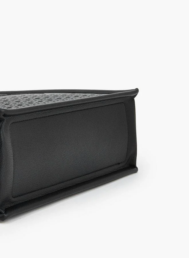 Flora Bella By Shoexpress BLACK Flora Bella Laser-Cut Bag With Double Handles And Detachable Shoulder Strap for Women | Best Price UAE